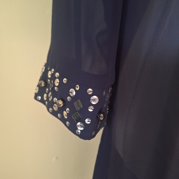Sheer Wrapper Robe Intimate Apparel Deep Navy Blue Sequins by Ignite Evenings - Picture 5 of 6